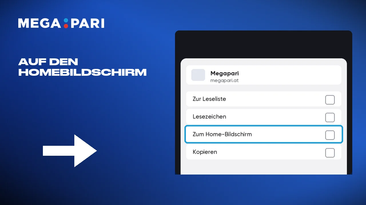 Die Megapari Seite zum Home-Bildschirm hinzufügen