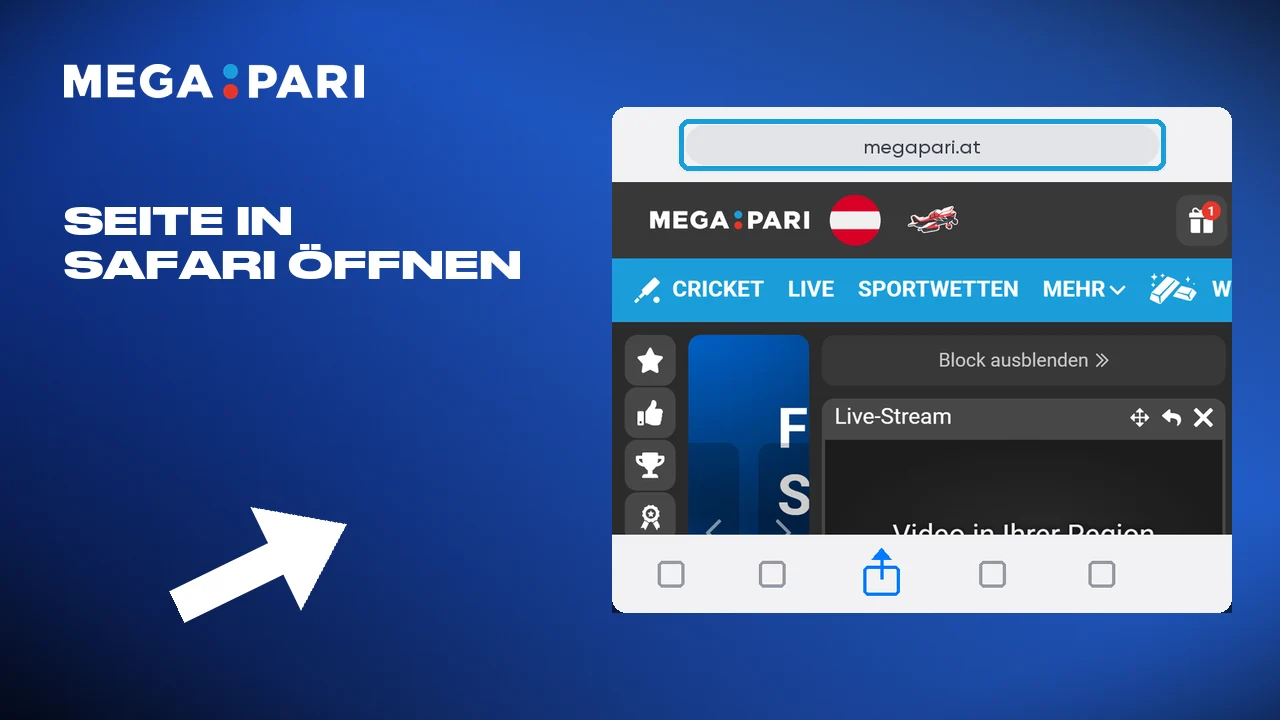 Die Megapari Seite öffnet sich in Safari auf dem iPhone