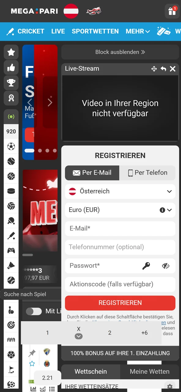 Ein Konto in der mobilen Megapari App anlegen