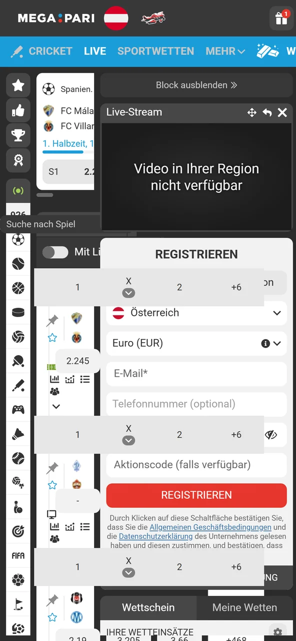 Live-Partien bei Megapari finden