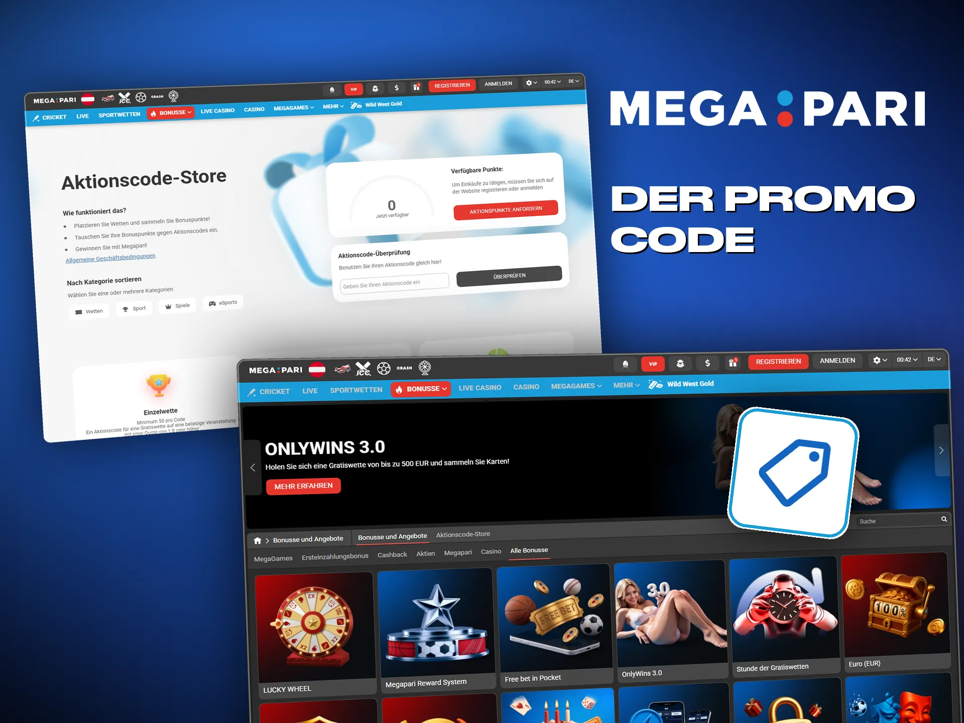 Ein Promo-Code bei der Einzahlung schreibt den Bonus gut