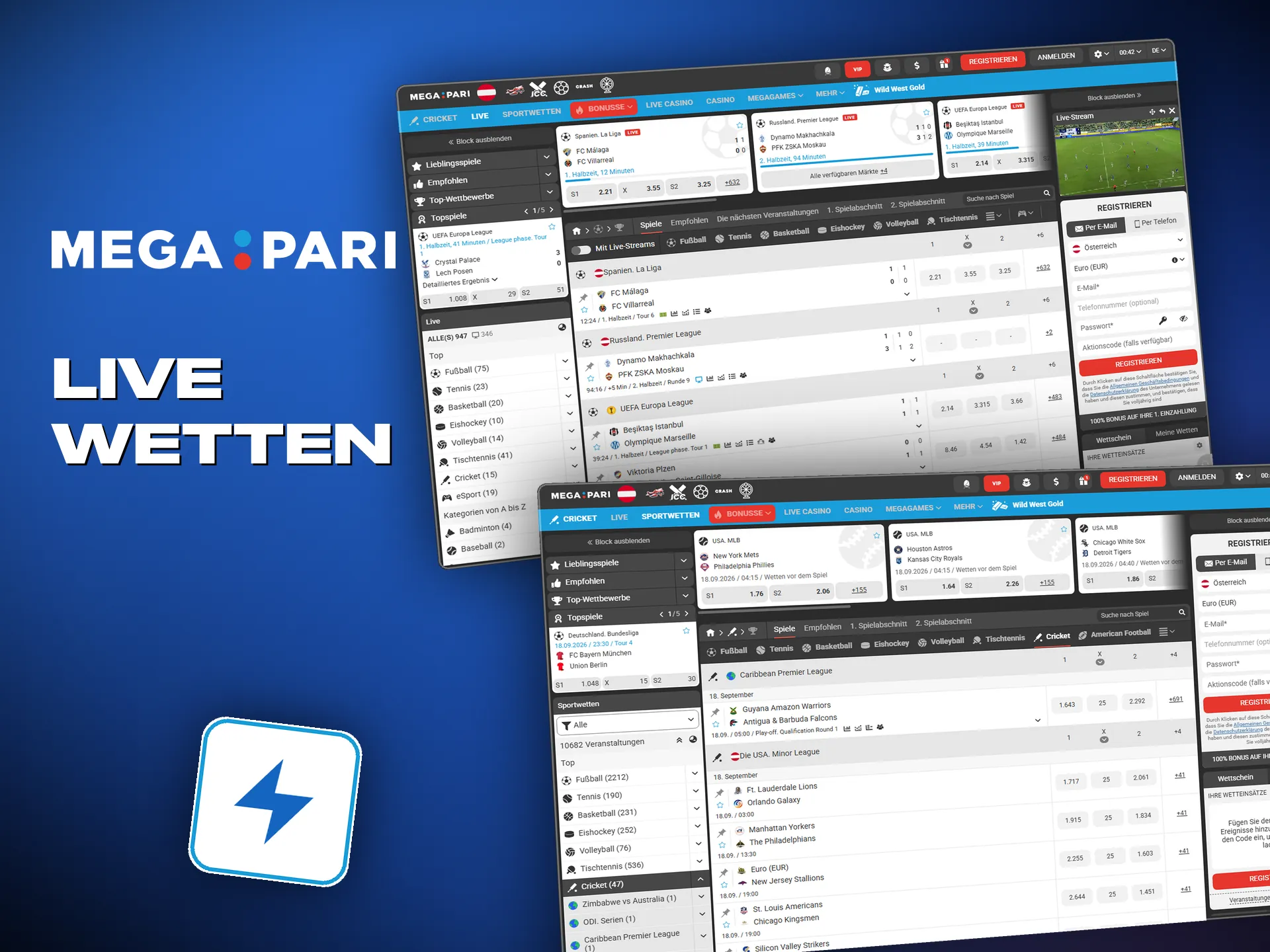 Live-Wetten bei Megapari starten sofort, samt Stream
