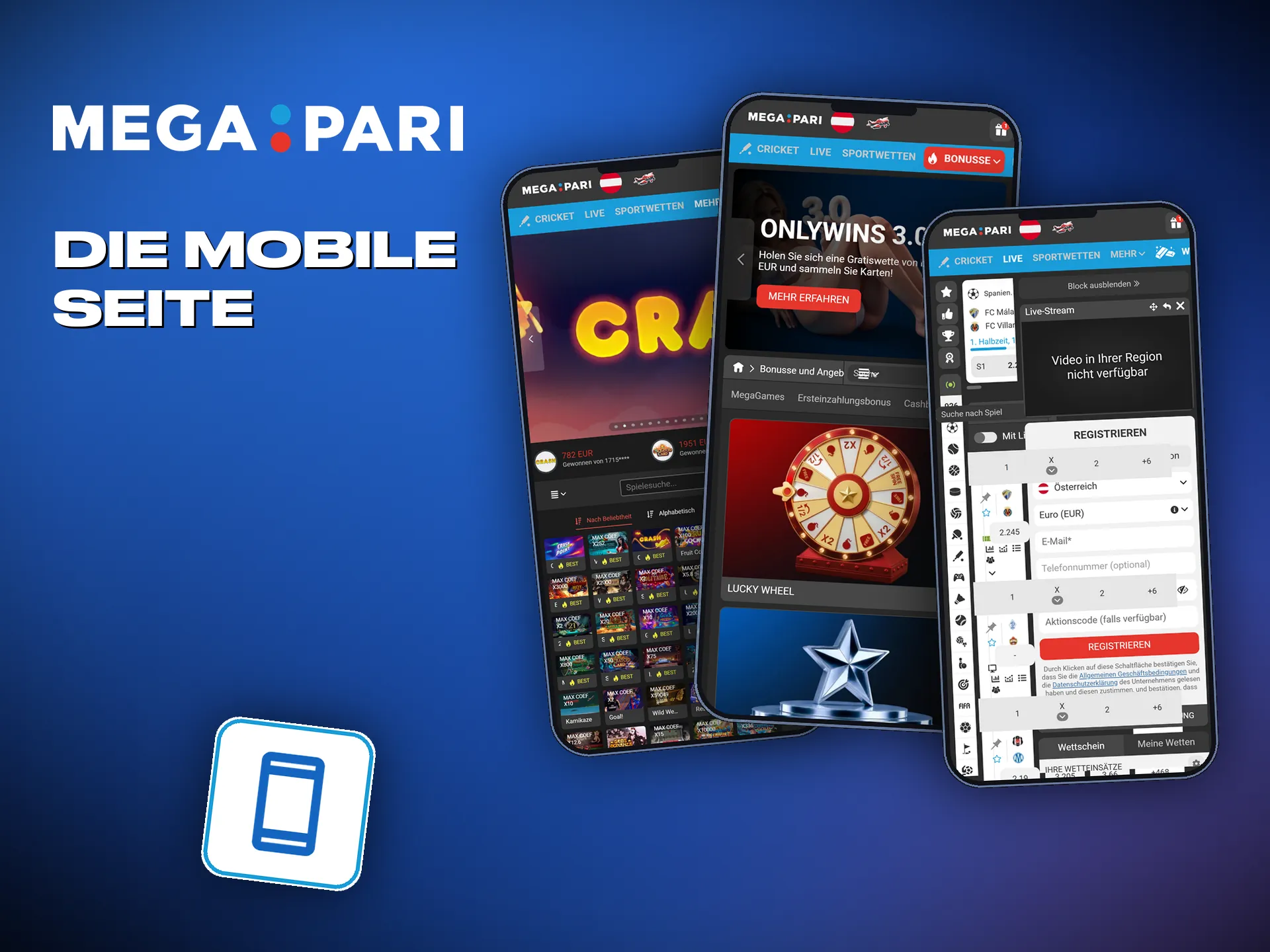 Die mobile Seite von Megapari läuft unter iOS wie unter Android