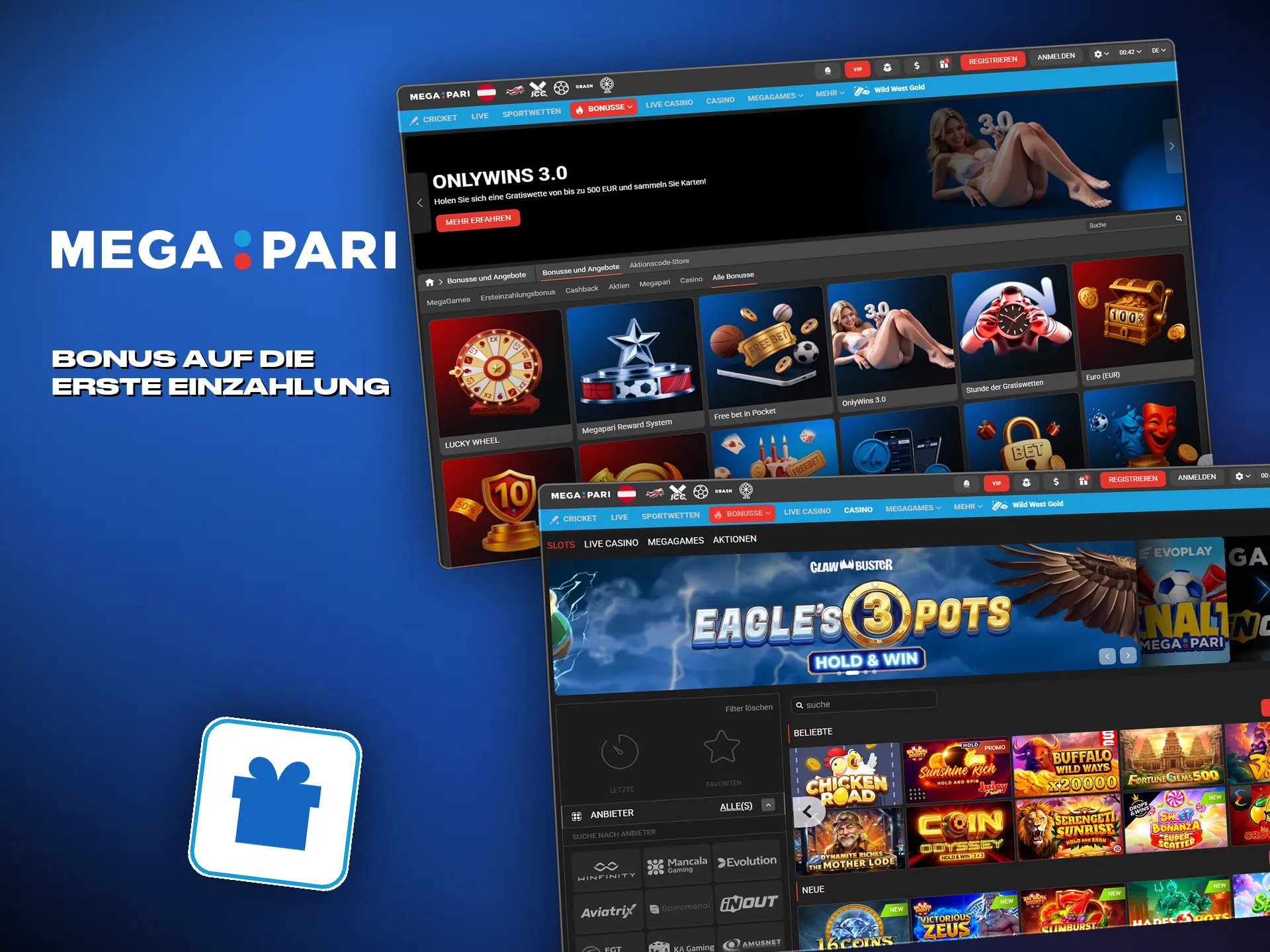Boni von Megapari gelten für Casino und Sportwetten